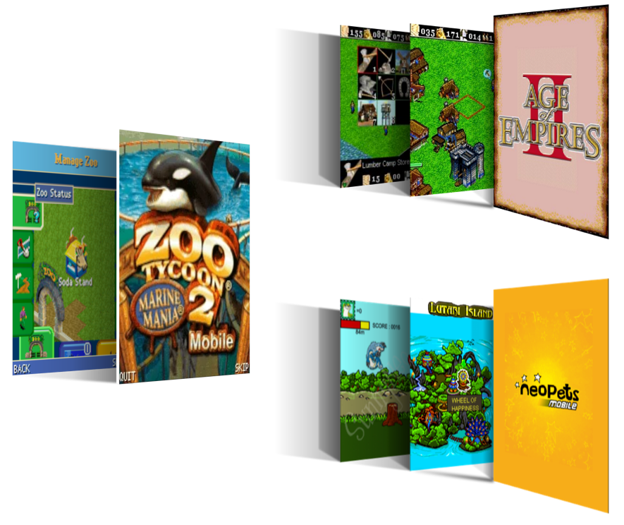 Selection of screen shots of Java mobile games